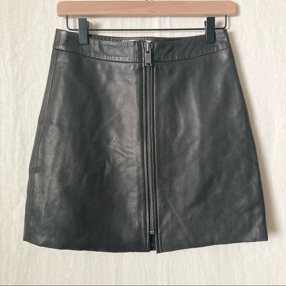 OneTeaspoon Black Front Zipper Faux Leather Mini Skirt